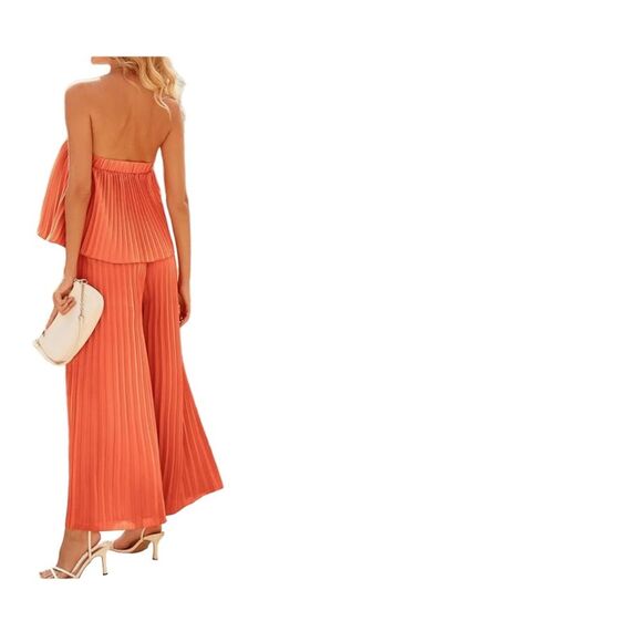 BTFBM orange/coral size xxl tube jumpsuit. Pleated with a stretchy waist and top - Picture 5 of 5